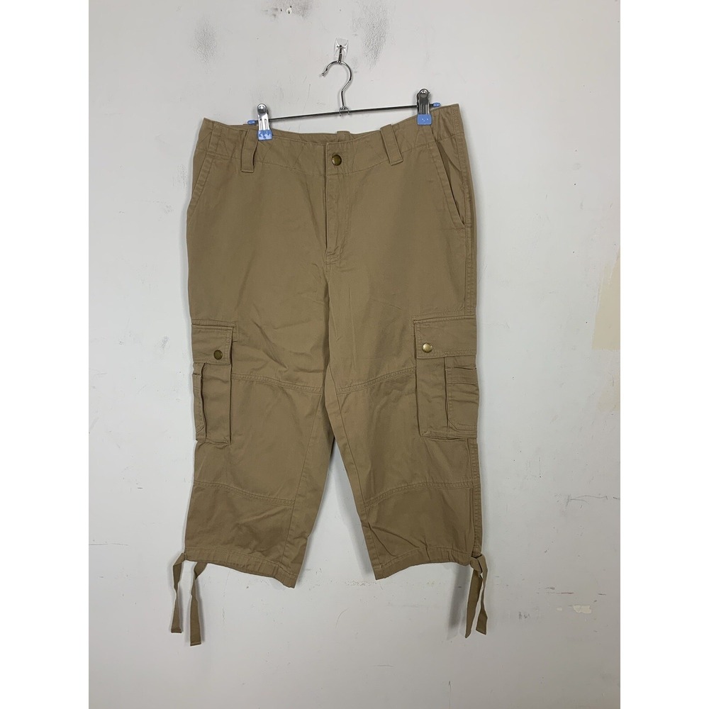 LRL Ralph Lauren Womens Pants 12‎ Travel Khaki Cargo Crop Wide Leg Casual Summer